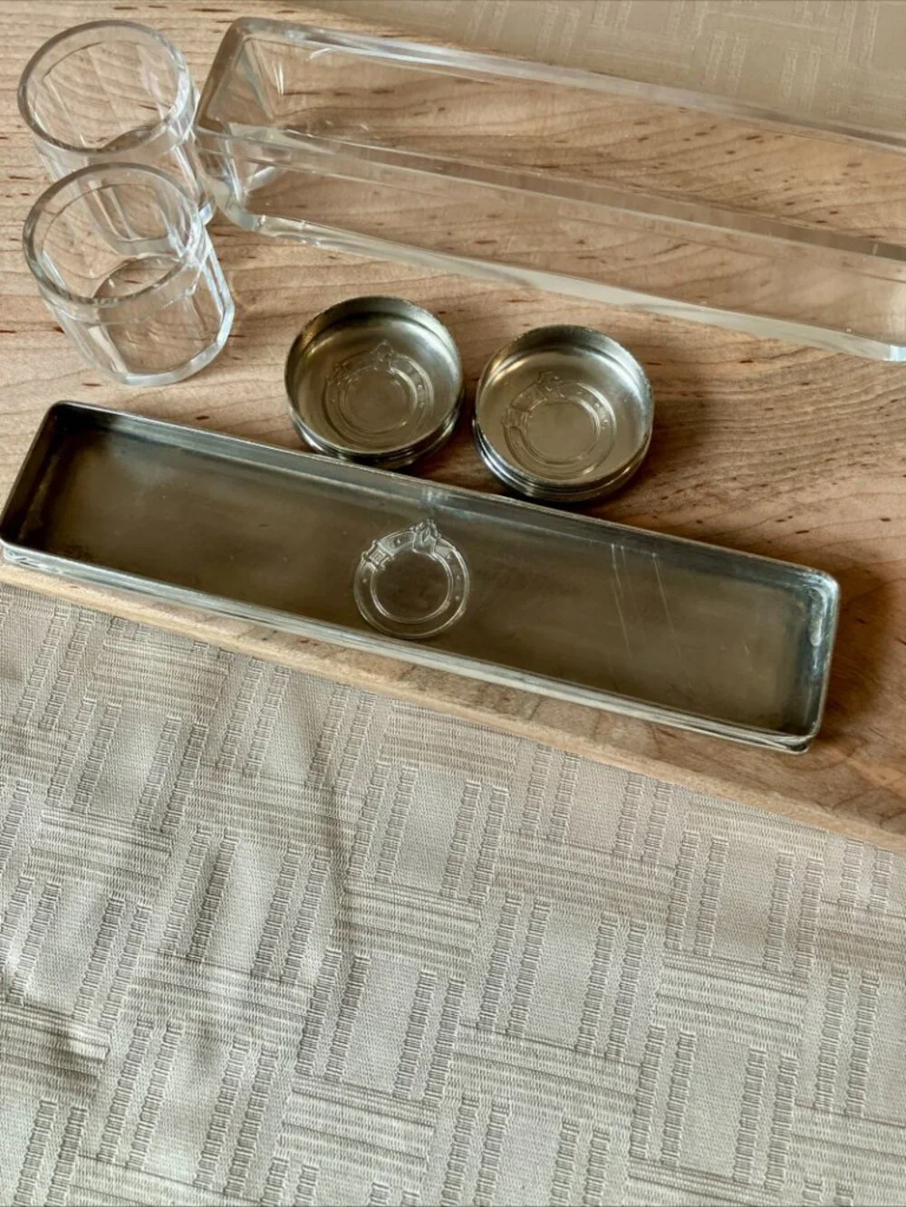 Vintage Silverplate Vanity Set w/ Scottish Buckle Crest and Monogram